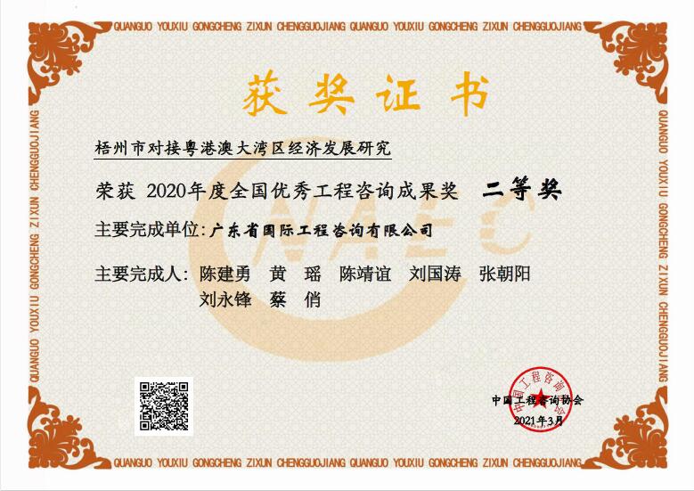 全國(guó)優(yōu)秀工程咨詢(xún)成果二等獎(jiǎng)-梧州市對(duì)接粵港澳大灣區(qū)經(jīng)濟(jì)發(fā)展研究